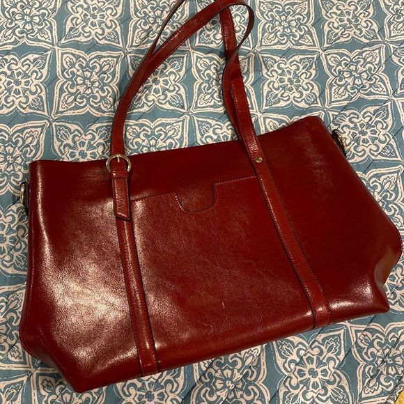 Kattee Burgundy Maroon Leather Satchel Shoulder Tote Bag - Picture 1 of 9